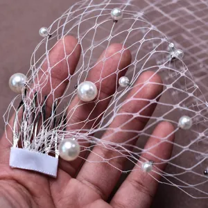 White Bridal Face Veil Pearl Mesh Veil With Metal Hair Comb Elegant Wedding Party Veil Women Hair Accessories