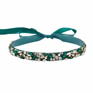 Ceinture de mariée strass émeraude cristal ruban vert accessoire robe de mariée fête déco