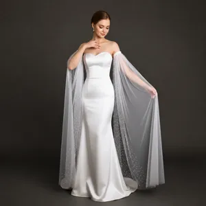 Bridal Long Mesh Sleeves Pearl Beaded Wedding Party Arm Sleeves Transparent Sheer Arm Cover Women Wedding Accessories
