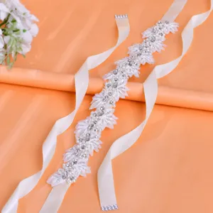 Rhinestone Pearl Wedding Belt Bridal Waist Sash Crystal Flower Ribbon Belt for Women Evening Party Dress Accessories