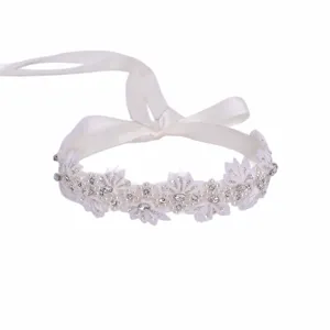 White bridal rhinestone pearl belt sash with ribbon bow for wedding gown formal dress 1pc