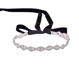 Luxurious bridal rhinestone belt wedding dress sash crystal waist chain with black ribbon