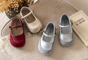 Kids French style leather princess shoes soft sole flat dress shoes for girls spring