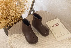 Botas marrones de punta dividida para niños botines martin cómodos suela blanda otoño
