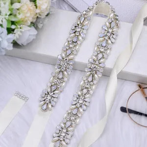 Handmade Rhinestone Pearl Belt Wedding Bridal Dress Corset Belt With Ribbon Women Fashion Waist Accessories