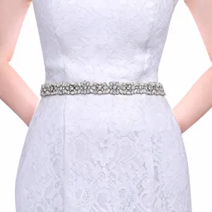 Handmade crystal pearl rhinestone waist belt for women, elegant bridal dress accessory.