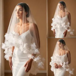 Short Layered Bridal Wedding Veil With Floral And Comb Sweet Dreamy Headpiece For Women Wedding Party Hair Accessories