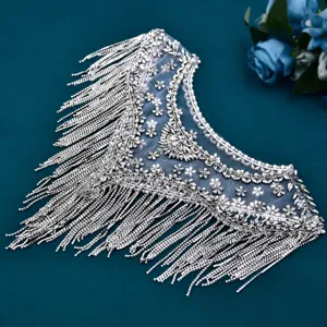 Bridal crystal rhinestone fringe shawl cape wedding party sparkly tassel shoulder wrap