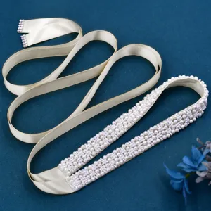 Handmade Beaded Wedding Belt Artificial Pearl Rhinestone Bridal Sash Dress Belt Women Party Apparel Accessories