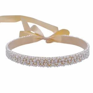 Handmade pearl beaded belt for women bridal wedding dress sash elegant ribbon waist accessory