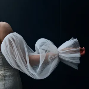 Manicotti a Puff in Nylon per Sposa Matrimonio Rete Trasparente Polsini Lunghi Damigella Festa Sera Abito Accessori Bianco