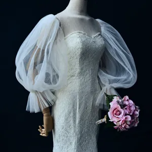 Maniche a sbuffo bianche in tulle staccabili accessorio abito da sposa pizzo per sera.