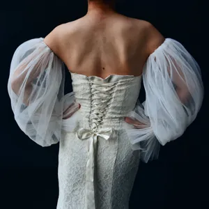 Maniche a buffo in tulle bianco staccabili abito da sposa polsini in pizzo accessori
