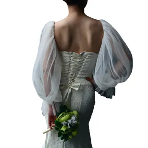 Maniche da sposa a palloncino trasparenti bianche accessori per abito da sposa in pizzo