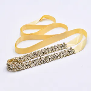 Elegant gold rhinestone bridal belt wedding dress sash sparkly crystal waist accessory for women