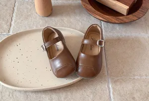 French style brown toddler girls leather shoes cute sweet Mary Jane princess flats for kids
