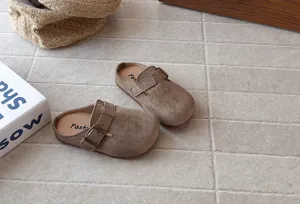 Retro suede kids clog slippers, slip-on soft sole casual sandals for girls summer.