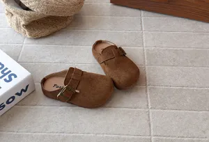 Retro suede clogs kids slip-on shoes casual soft sole comfortable footwear for toddler girls.