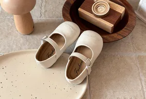 Toddler girls French style flat leather shoes soft sole cute mary jane shoes for kids