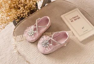 Rosa Glitzer Kleinkind Prinzessin Schuhe mit Strass Schleife, perfekt für Partykleider.