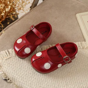 Rode Mary Jane schoenen met gespleten teen voor meisjes, retro polkadot prinsessenschoenen.