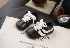 Kids retro German trainer sneakers black and white casual shoes for spring autumn fashion