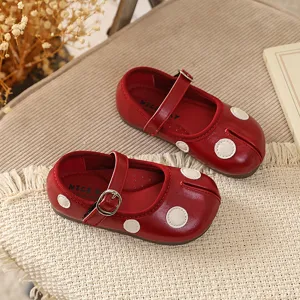 Franse retro split-toe Mary Jane schoenen voor meisjes, rode stippen prinses schoenen.