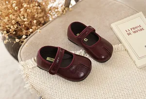 Franse stijl split-toe leren prinses schoenen voor peuter meisjes, zachte zool comfortabele schoen.