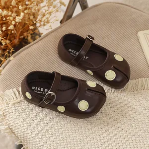 Franse retro split-toe Mary Jane schoenen voor meisjes, schattig polka dot ontwerp.