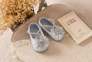 Glitzernde silberne Prinzessin Schuhe für Mädchen mit Strass Schleife für Partys.