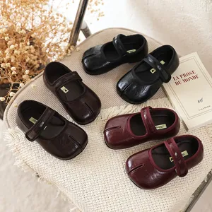 Kinderen Mary Jane Schoenen Gespleten Teen Franse Stijl Platte Prinses Schoenen Antislip Zachte Zool PU Lederen Schoenen