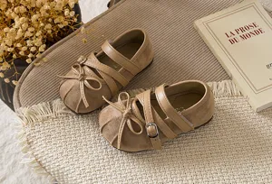 Vintage französische Kleinkinder Mädchen Schleife Mary Jane Schuhe, weiche Sohle Frühling.