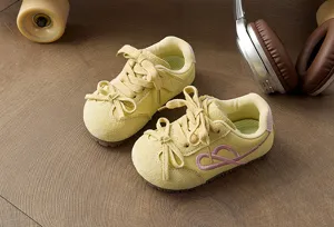 Zapatillas casual amarillas para niños con bonito lazo, zapatos deportivos de suela suave.