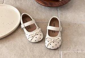 Toddler girls polka dot mary jane shoes soft sole french princess flats detail view