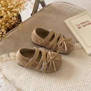 Kinder französische Retro Lederschuhe, süße Schleife Mädchen Prinzessin Schuhe, weiche Sohle.