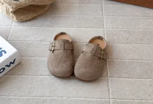 Kids Vintage Suede Clog Slippers Neutral Soft Sole Casual Flat Shoes Toddler Slip On