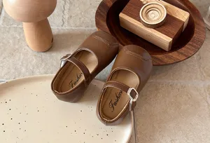 French style toddler girls leather shoes soft bottom cute children Mary Jane flat shoes