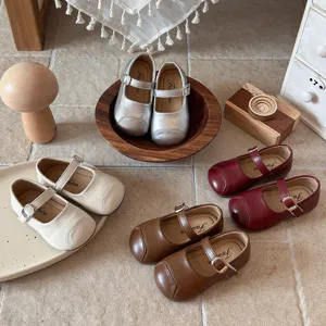 Girls French Mary Jane Shoes PU Leather Soft Sole Princess Flats Vintage Kids Loafers For School Party Spring Autumn Shoes