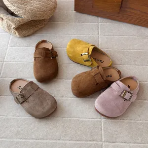 Kids suede clogs comfortable soft sole slip on flat shoes children casual footwear daily wear