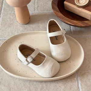 Girls off-white Mary Jane shoes, soft sole toddler princess shoes, cute spring footwear.