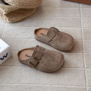 Kids retro suede clogs casual slip-on flat sandals summer breathable comfortable footwear