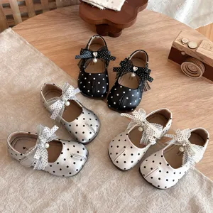 Κοριτσίστικα Παπούτσια Πριγκίπισσας με Φιόγκο και Πουά Γαλλικού Στυλ Faux Tabi Σχέδιο Μαλακή Σόλα PU Δερμάτινα Φλατ Παπούτσια Mary Jane