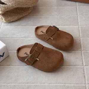 Kids vintage suede clogs slip-on casual shoes, comfortable soft sole closed toe sandals summer.