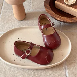 Girls red Mary Jane shoes children cute soft flat shoes princess single shoes spring new