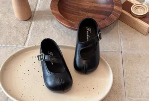 Zapatos Mary Jane negros clásicos con punta dividida para niñas, zapatos planos retro.