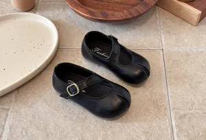 Zapatos Mary Jane negros estilo Tabi para nina de cuero retro con correa de hebilla