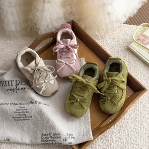 Chaussures de Sport Casual Nœud Papillon Rétro Enfants Filles Printemps Automne Confortables Semelle Souple Baskets Enfant