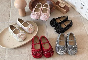 Bébé filles ballerines à paillettes nœud mignon chaussures plates semelle souple mode