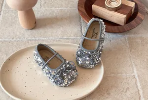 Chaussures plates Mary Jane à paillettes pour petite fille, jolies chaussures de princesse.
