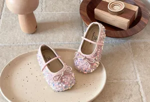 Jolies chaussures princesse à paillettes pour petites filles, semelle souple, style printemps.